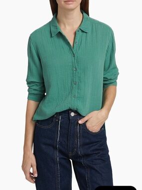 Xirena Scout Cotton Button-Front Shirt size medium gauze teal green